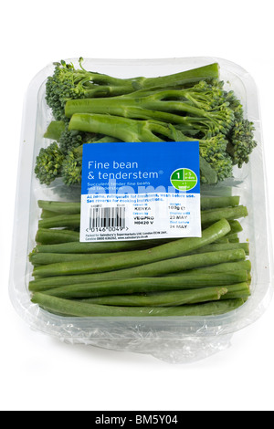 Verpackte Plastikschale feine Bohne Tenderstem grünes Gemüse Stockfoto