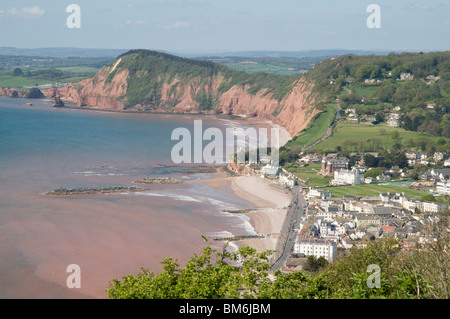 Blick nach Westen über Sidmouth, Devon, aus Salcombe Hill, mit Peak Hill in der Ferne Stockfoto