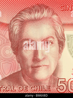 Gabriela Mistral (1889-1957) auf 5000 Pesos 2009 Banknote aus Chile. Chilenischer Dichter, Erzieher, Diplomat und Feministin. Stockfoto