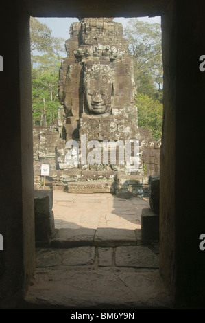 steinerne Gesicht im Bayon Tempel von Angkor Wat in Kambodscha Stockfoto