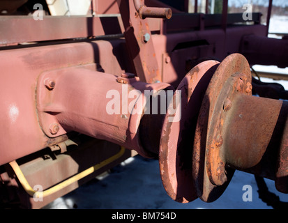 Stoßstangen zwischen Eisenbahn-Güterwagen Stockfoto