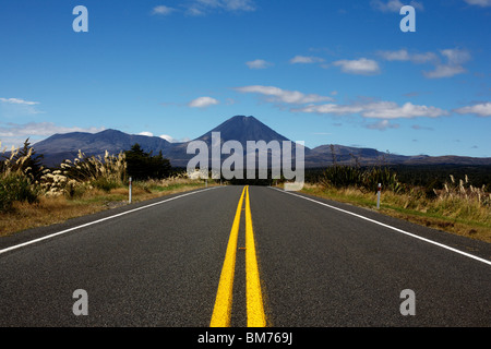 State Highway 47 in Richtung Mount Ngauruhoe im Tongariro Nationalpark in Neuseeland Stockfoto