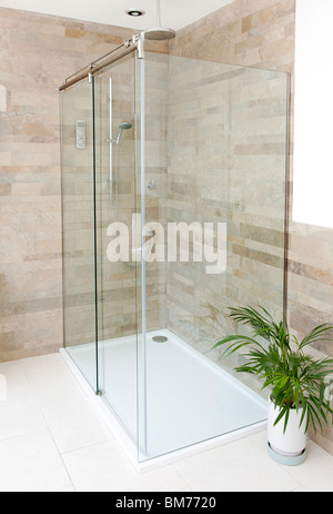 Glas-Wand-Duschbereich in Luxus-Badezimmer Stockfoto