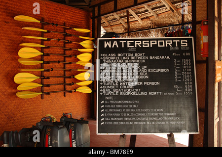 Aktivitäten-Hütte am Bangaram Island Resort, Lakshadweep Inseln, Kerala, Indien Stockfoto