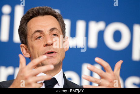 Brüssel: Nicolas Sarkozy auf der Tagung des Europäischen Rates (2010/03/25) Stockfoto