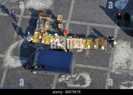 Marktstand mit Früchten von oben, Stuttgart, Baden-Württemberg, Deutschland Stockfoto