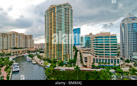 New River durchquert die Stadt Zentrum von Fort Lauderdale, Florida, USA Stockfoto