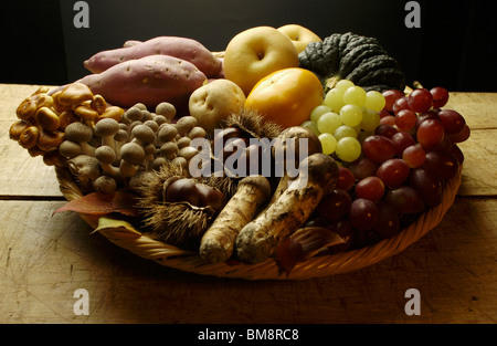 Verschiedene Arten von Herbst Nahrungsmittel im Warenkorb Stockfoto