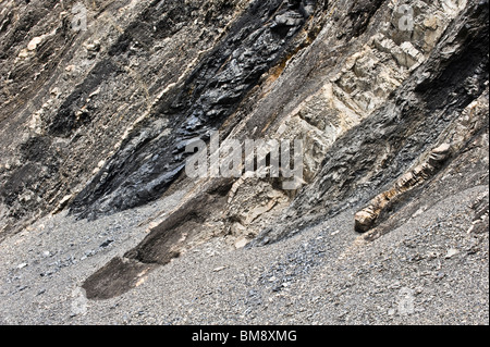 Kohlenflöz im Fels Stockfoto