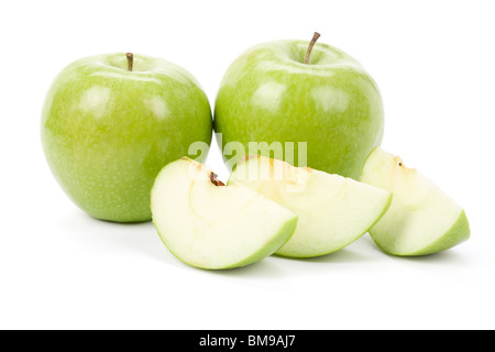 Green Apple mit weißem Hintergrund, Nahaufnahme Schuss Stockfoto