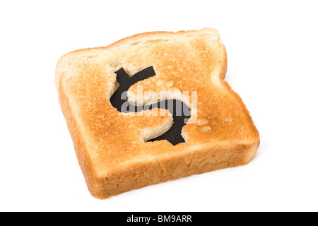 Brot Scheibe mit Dollarzeichen, Konzept Höchstkurs von Essen oder Essen für Unternehmen Stockfoto