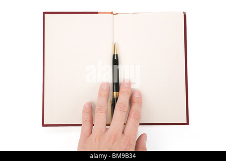 Buch und Stift Nahaufnahme Schuss Stockfoto