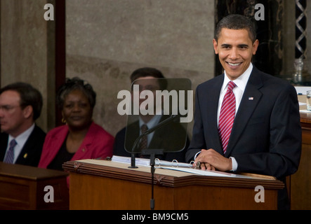 24. Februar 2009 befasst sich mit eine gemeinsamen Sitzung des Kongresses in der Haus-Kammer – Washington, DC-Präsident Barack Obama. Stockfoto
