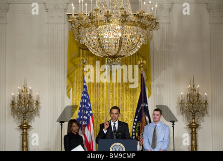 5. März 2009 – Washington, D.C. – Präsident Barack Obama hält die Eröffnungsansprache für das Forum des Weißen Hauses zur Reform des Gesundheitswesens. Stockfoto