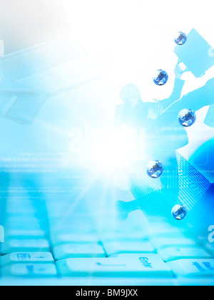 Bild der laufenden Geschäftsmann und Computer Tastatur, Computer Grafik Stockfoto