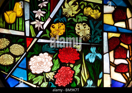 Floral Buntglas-Fenster, Villa Taranto, Lago Maggiore, Italien Stockfoto