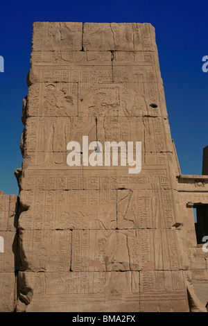 Säule mit Reliefs von verschiedenen ägyptischen Göttern am Tempel des Horus in Edfu, Ägypten Stockfoto