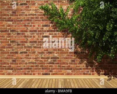 beleuchtete Steinwand und Efeu in 3D-Grafik gemacht Stockfoto