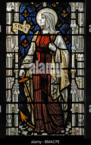 "Spes" Fenster "" (Detail). Kirche der Heiligen Birgitta, Bridekirk, Cumbria, England, Vereinigtes Königreich, Europa. Stockfoto