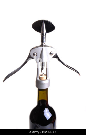 Korkenzieher entfernen Korken aus einer Flasche Wein Stockfoto