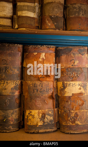 Ledger Datensätze von Kunden in Henry Poole Schneider, Savile Row London gespeichert. Stockfoto