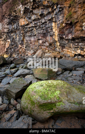 Küstenfelsen unter Jagd Klippe am Saltburn-by-the-Sea, Cleveland, England Stockfoto