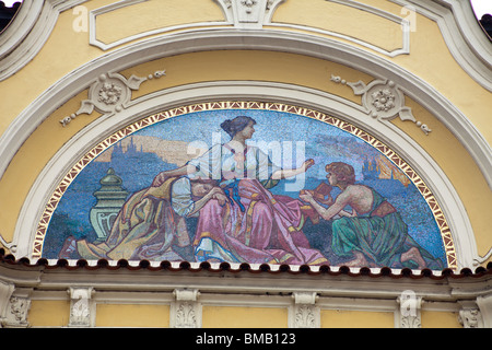 Detail der Fassade des Ministeriums für lokale Entwicklung (Ministersvo pro Mistni Rozvoj), Altstädter Ring, Prag, Tschechische Republik Stockfoto
