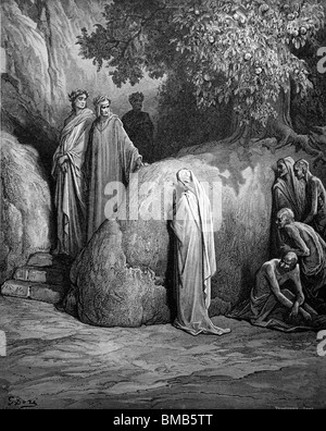 Gravur von Gustave Doré aus Alighieris göttliche Komödie "Fegefeuer und Paradies"; Dante und Vergil treffen die Fresser Stockfoto