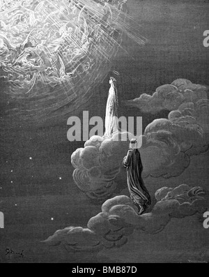 Gravur von Gustave Doré aus Alighieris göttliche Komödie; Dante und Beatrice bezeugen die Geister in die Sphäre des Mars Stockfoto