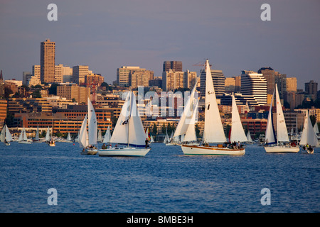 Seattle, WA Segelboote am Lake Union Rennen in der wöchentlichen Ente Dodge-regatta Stockfoto