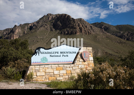 Ortseingangsschild Guadalupe Mountains Nationalpark Texas USA Stockfoto