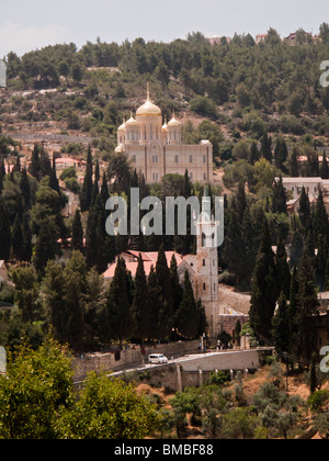 Ein Karem Landschaft Anzeige der Kirche der Heimsuchung und russische orthodoxe Kirche in Jerusalem Israel Stockfoto