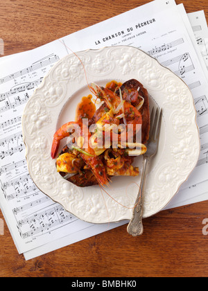 Brodetto eine einzelne Portion Tiger Garnelen Meeresfrüchte Hauptmahlzeiten Stockfoto