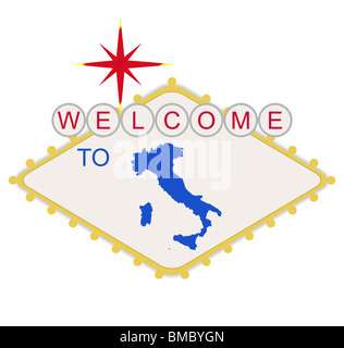Herzlich Willkommen Sie in Italien-Zeichen im Stil der berühmten fabulous Las Vegas Schild, isoliert auf weißem Hintergrund. Stockfoto