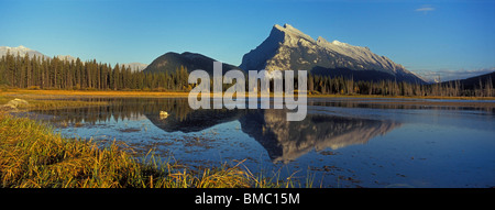 Mount Rundle in der Nähe von Banff spiegelt sich in Vermillion Seen Banff Nationalpark Alberta Kanada Nordamerika Stockfoto