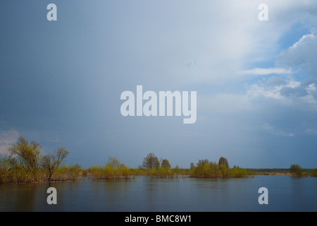 Regen Sie auf überfluteten Fluss Suur-Emajogi Stockfoto