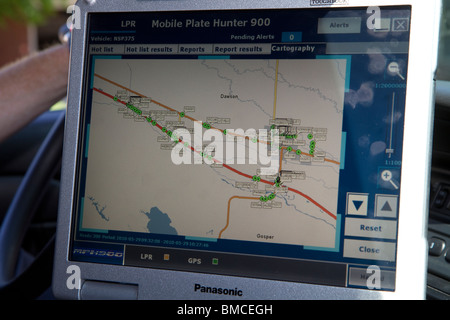 Computerbildschirm, GPS-Positionen der Nummernschilder lesen während Schicht. Automatisierte Nummernschild Leser, LPR. Stockfoto