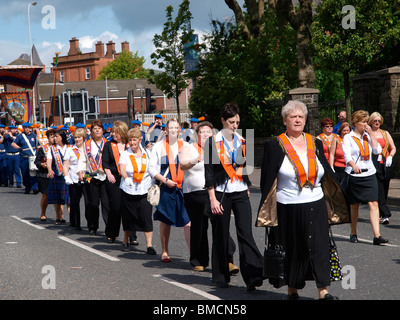 Orangefest, 12. Juli 2009 Orange Parade durch das Zentrum von Belfast. Nur eines der vielen Paraden in Nordirland. Stockfoto