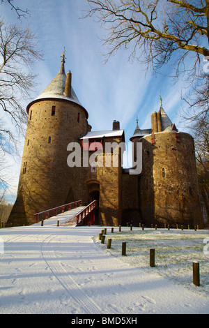 Castell Coch, South Wales im Schnee Stockfoto