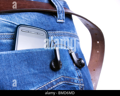 Metapher über neue Jeans-Generation mit digitalen Geräten. Stockfoto