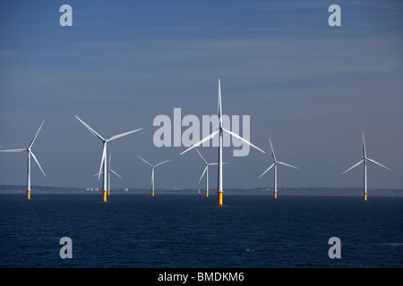 Offshore-Windpark Burbo Bank vor der Küste von Wirral in der irischen See Merseyside uk Stockfoto