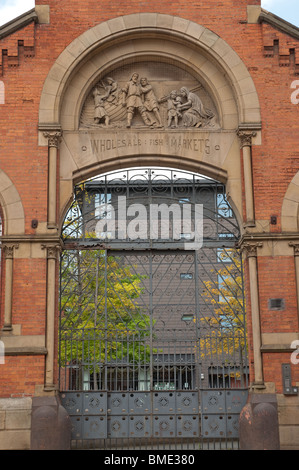 Fassade des ehemaligen Smithfield-Großhandel-market,Shudehill,Manchester.Opened in 1822 und erweiterte im Jahr 1872. Stockfoto