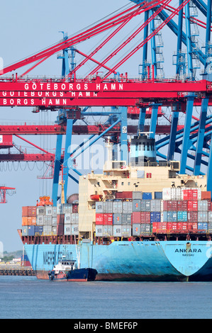 Skandinavien, Schweden, Göteborg, Blick auf Cargo Schiff am Hafen Stockfoto