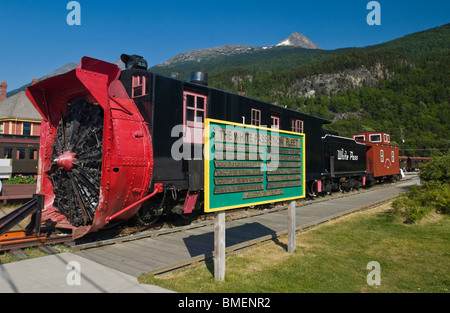 White Pass Railway, Altschnee Pflügen Dampfmaschine in Skagway, Alaska Stockfoto