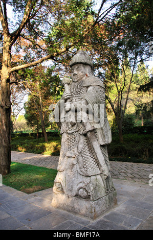 Steinstatue des alten Generals, Wengzhong Weg, Heiligen Weg, Ming Xiaoling Mausoleum, Nanjing City, Jiangsu Province, China Stockfoto