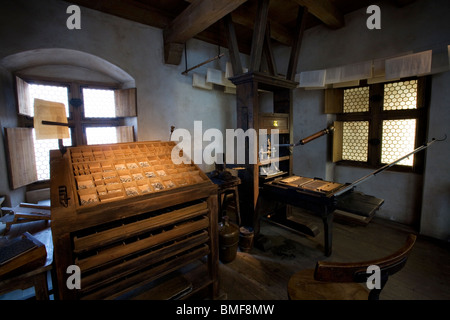 Johannes Gutenberg 1449 erste bewegliche langlebig Bronze Typ Werkstatt Stockfoto