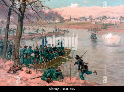 Verlegung der Pontons in der Schlacht von Fredericksburg, USA Bürgerkrieg Dezember 1862 Stockfoto