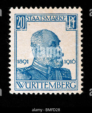 Briefmarke aus Württemberg, König Wilhelm II. darstellen. Stockfoto