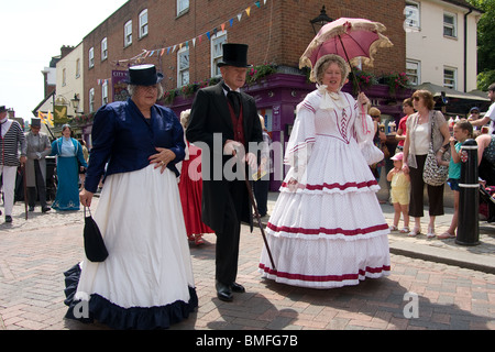 Dickens Festival viktorianischen Dickens Figuren Hautpstraße Rochester Kent England UK Europe Stockfoto