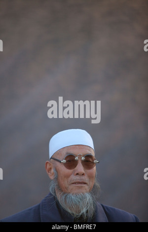 Älterer Mann Hui, Mageda Dorf, Tongxin, Wuzhong, Provinz Ningxia, China Stockfoto